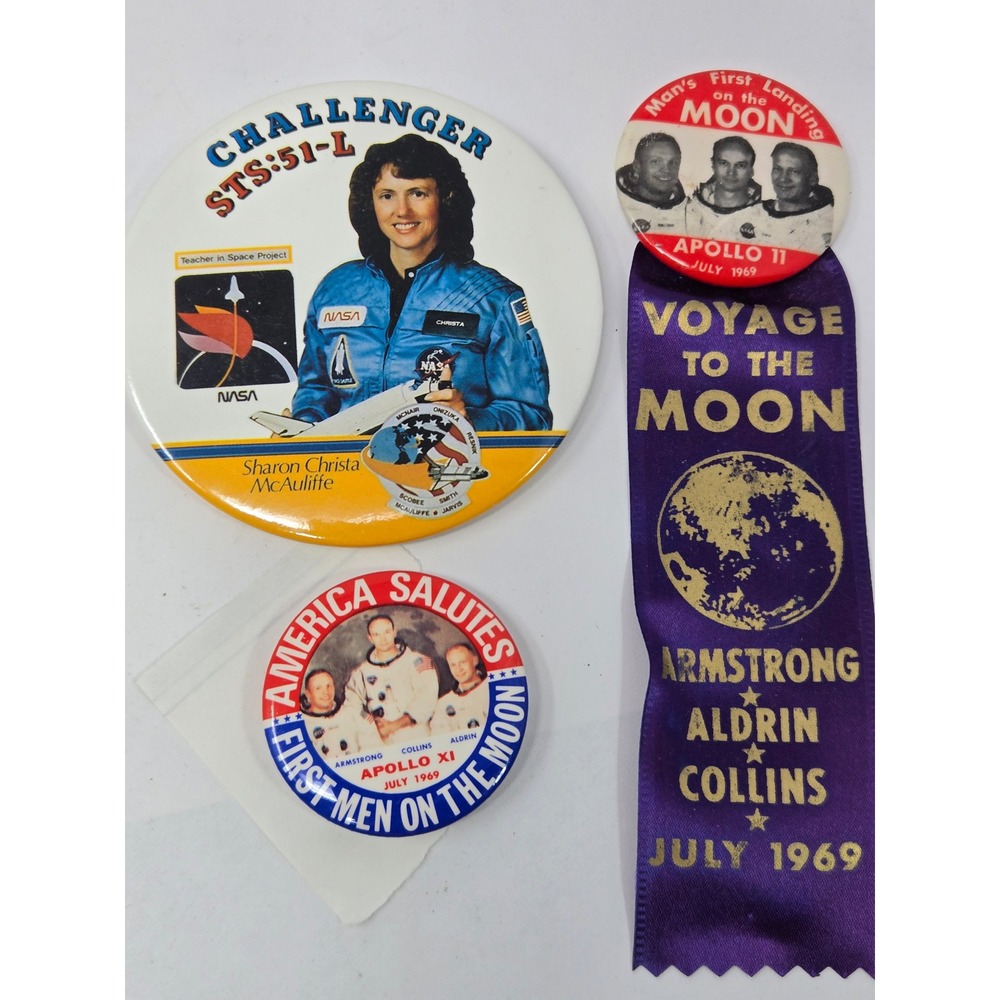 Vintage NASA‎ Apollo 11 Challenger STS-51-L Pin Ribbon Lot Christa McAuliffe